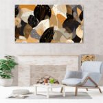 tablou canvas hol modern abstract frunze si forme in culori calde