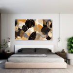 tablou modern dormitor abstract frunze si forme in culori calde