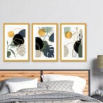 tablouri canvas dormitor frunze albastru auriu