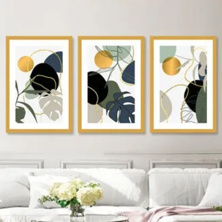 ablouri canvas living frunze albastru auriu