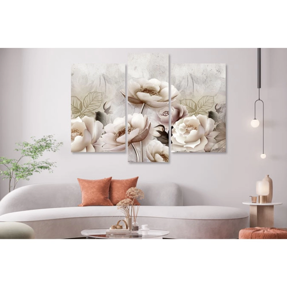 tablouri canvas 3 piese cu frunze si flori